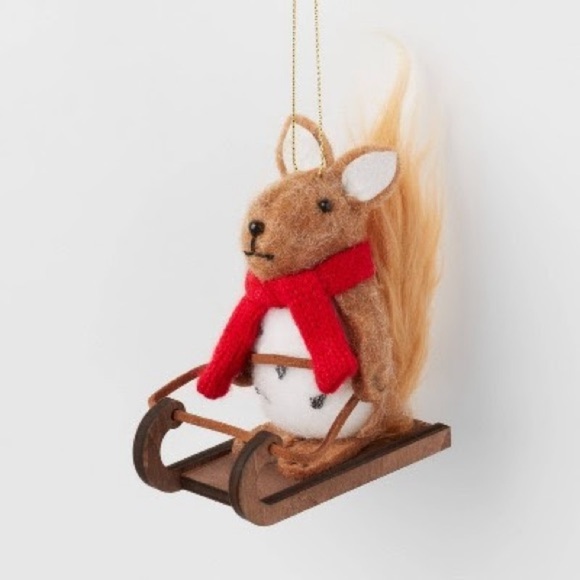 Felt Squirrel Riding Sled Ornament, NWT - Picture 2 of 3